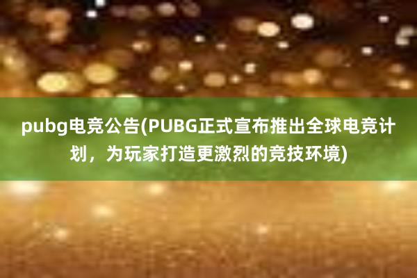 pubg电竞公告(PUBG正式宣布推出全球电竞计划，为玩家打造更激烈的竞技环境)