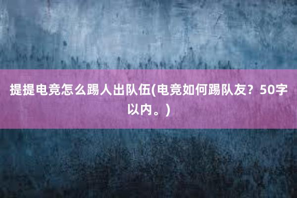 提提电竞怎么踢人出队伍(电竞如何踢队友？50字以内。)