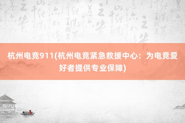 杭州电竞911(杭州电竞紧急救援中心：为电竞爱好者提供专业保障)