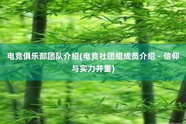 电竞俱乐部团队介绍(电竞社团组成员介绍 - 信仰与实力并重)