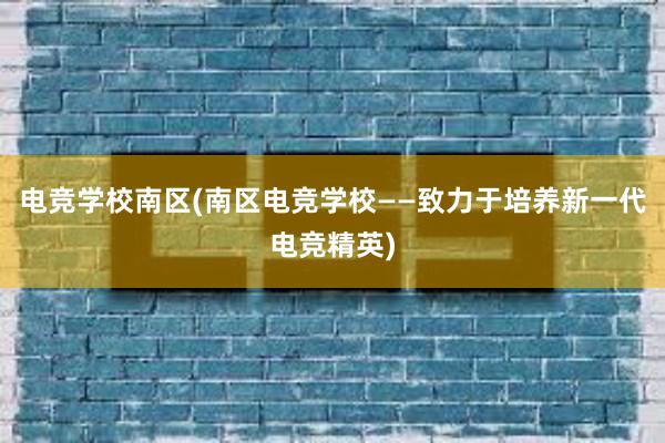 电竞学校南区(南区电竞学校——致力于培养新一代电竞精英)