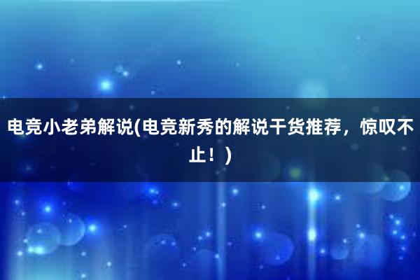 电竞小老弟解说(电竞新秀的解说干货推荐，惊叹不止！)