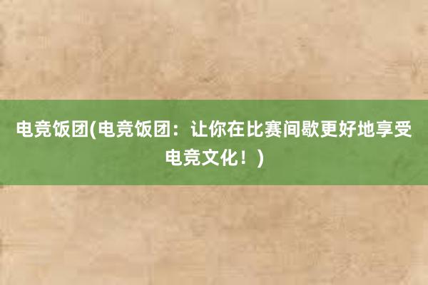 电竞饭团(电竞饭团：让你在比赛间歇更好地享受电竞文化！)