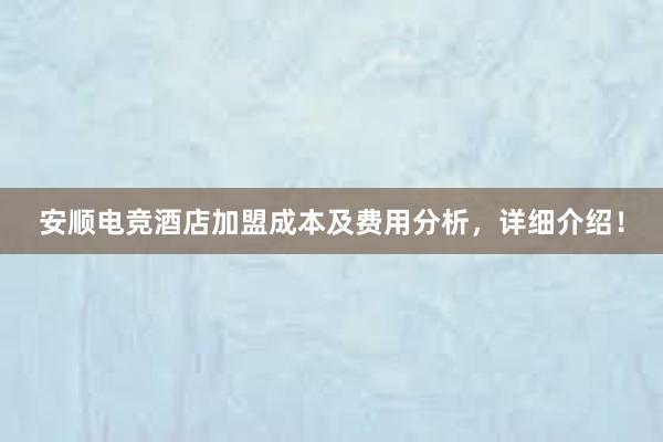 安顺电竞酒店加盟成本及费用分析，详细介绍！