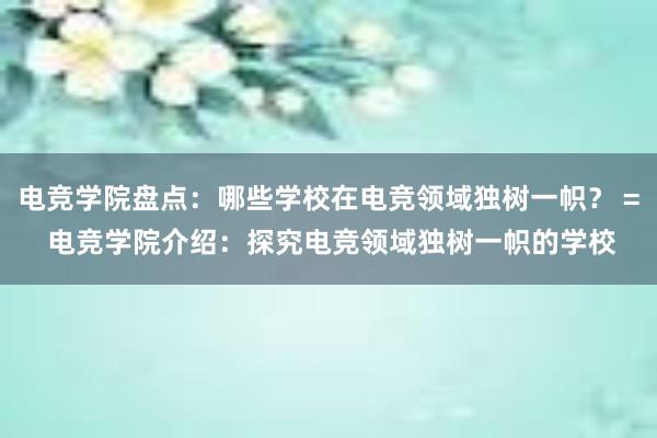 电竞学院盘点：哪些学校在电竞领域独树一帜？ = 电竞学院介绍：探究电竞领域独树一帜的学校